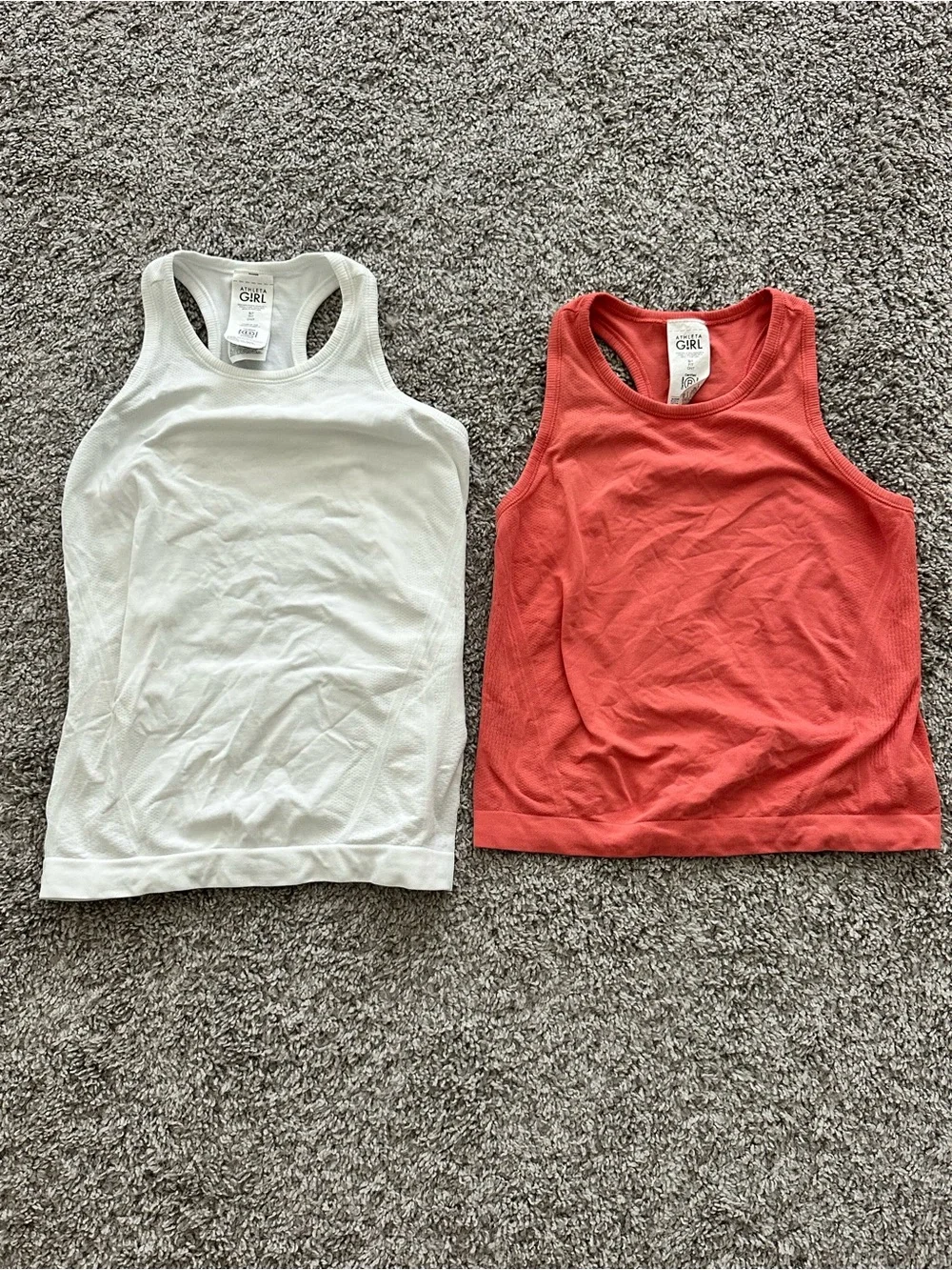 Athleta Girl Racerback Tank Bundle, Girls Size 7 — White & Coral